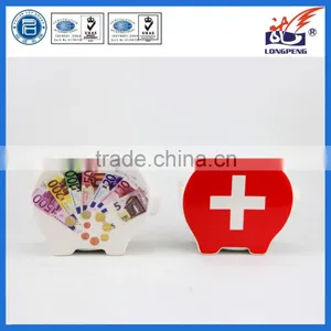 Ceramic Piggy Bank With Euro Paper Money,Piggy Bank With Red Cross thumbnail-1