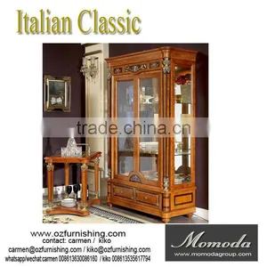 YB29 Two Doors Antique Wooden Wine Cabinet With Glass Display/Classic Glass Double Door Display Cabinet/ Brass Decorative Vitrin thumbnail-1