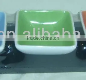 3pcs Colorful Ceramic Tapas Plate Dish With Wooden Base thumbnail-1