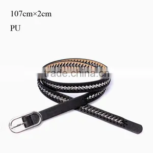 Wholesale Fashion Chain Decorated Sex Women Lady Thin PU Waist Belt thumbnail-1