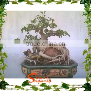 Mini Artificial Plastic Banyan Tree 7ft Fake Curved Trunk for Home Decoration thumbnail-6