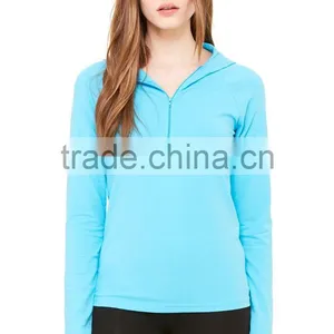 Pull Over Hoodie Women's Cotton Spandex Half-Zip Long Raglan Sleeves Hooded Quarter Zip Pullover Hoodie thumbnail-2