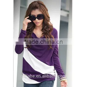 Fashion Women 2015 Clothes Spring Bat Sleeve Stitching Long Sleeves T-shirts Patchwork Stripe Casual Tops Blouses thumbnail-3