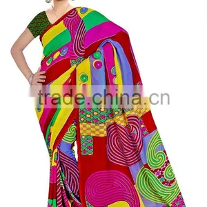 Flower Printed Saree in Ployster Fabric thumbnail-3