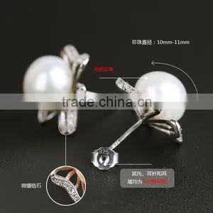 Micropave Elegant Natural Pearl and Zircon Stud Earrings in 925 Sterling Silver thumbnail-2