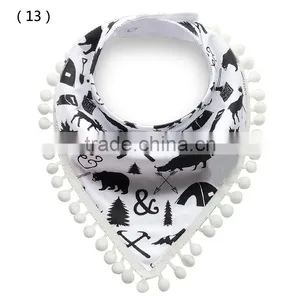 S17223A Soft Organic Cotton Baby Bandana Drool Bibs With Pom-Pom thumbnail-4
