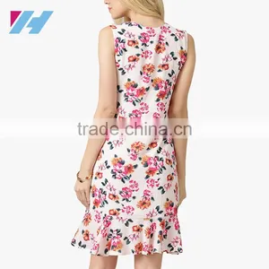 Summer Latest Fashion V Neck Floral Printed Mini Shift Dress Pattern 2016 thumbnail-4