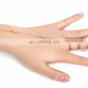 Punk Golden Alloy Harness Bracelet Cuff Chain With Ring thumbnail-1