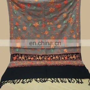 All Over Embroidered Pure Wool Pashmina Shawls thumbnail-4