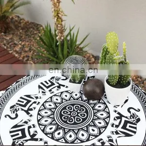 72" Indian Roundie Black White Yoga Mandala Hippie Tapestry Beach Throw Towel Yoga Mat Bohemian Art thumbnail-2