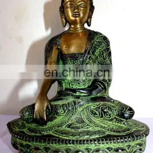 Old Tibetan Brass Sating Buddha Statue Medicine Blessing Buddhism Art Ethnic God Buddha Statue Buddhism Bodhisattva Sakyamuni thumbnail-4