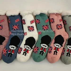 China Professional Slipper Socks Factory Supply 96N Knitting Sherpa Lined Socks With Anti Slip Grippers thumbnail-1