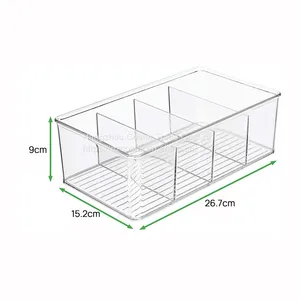 Plastic Food Storage Bin Clear Organizer With 4 Compartments for Kitchen Cabinet, Pantry, Shelf, Drawer, Fridge, Freezer Organization Holds Snack Bars Ligne Collection thumbnail-4