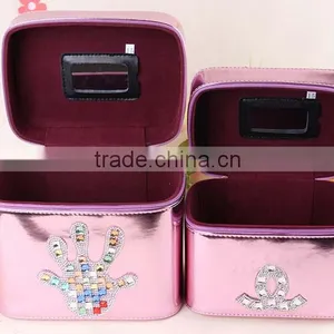 Pink Leahter Makeup Cosmetics Studio Case Jewelry Storage Organizer,Beauty Vanity Train Case thumbnail-2