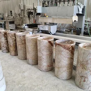 Round Red Marble Pedestal Sink Polished Natural Stone Bathroom Basin Factory Direct Custom Size for Hotel Villa Home thumbnail-4