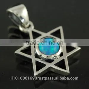 Small, Opal Star of David Sterling Silver Pendant, P402 thumbnail-5