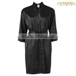 Long Satin Dressing Gown - Black thumbnail-1