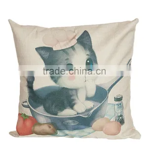 2016 Hot Sale 100% Polyester Home Decorative Cat Printing Linen Cheap Cushion Cover thumbnail-2