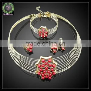 Gold Plated Fashion Jewelry Set in China With Red Coral Beads Design Jewelry thumbnail-1