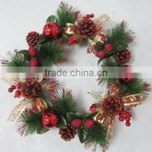 Red Christmas Decoration Indoor Pine Needle Wreath thumbnail-1