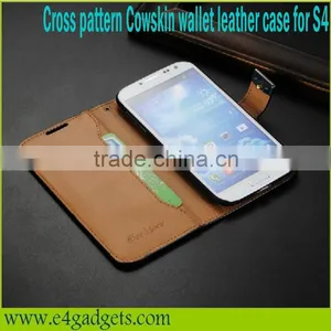 Luxury Cross Pattern Genuine Leather Flip Wallet Case for Samsung s4 Leather Case thumbnail-6