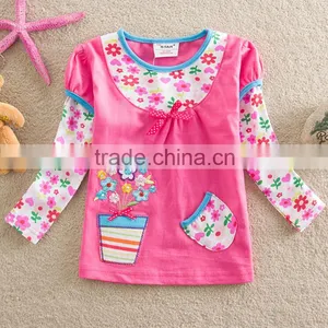2-6Y (65520#Pink and Purple)new Winter Cotton Jersey Quality Children Tshirt With Flower Applique thumbnail-2