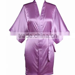Cheap Short Bridesmaid Purple Satin Kimono Bath Robes in Bulk thumbnail-1