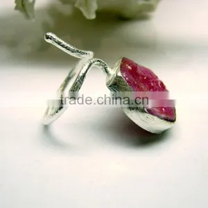 Ruby Raw Gemstone Ring, Red Ruby Rough Gemstone Ring, Natural Ruby Sterling Silver Matt Finish Ring thumbnail-2
