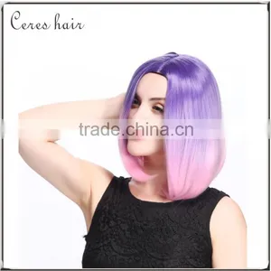 High Temperature Synthetic Hair Wig Lace Front Ombre Purple to Pink Wig for Young Lady Quality Choice thumbnail-1