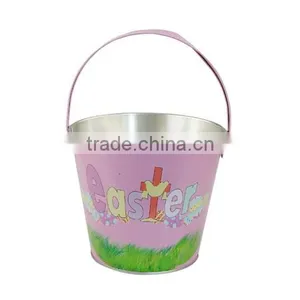 Small Christmas Round Tin Ice Bucket With Handle thumbnail-6