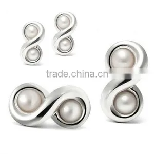 925 Sterling Silver Infinity Earring,Sterling Silver Infinity Earring With Imitation Pearl,Silver Imitation Pearl Earring, thumbnail-1