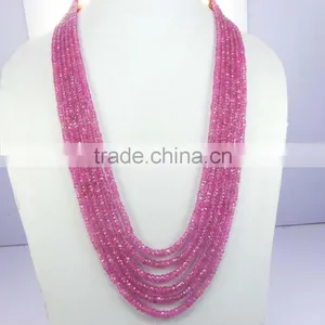 Natural Pink Sapphire Roundel Faceted Beads thumbnail-3