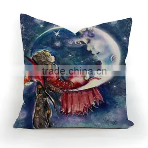 Square Plain Angel Print Cushion Cover Throw Linen Cotton Pillow Case thumbnail-4
