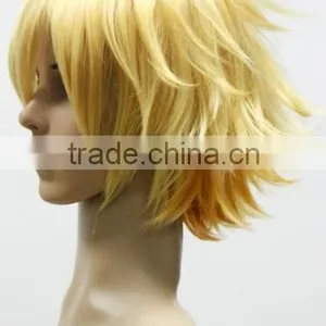Factory Supplier Cosplay Short Green Gold Yellow Blonde Wig Synthetic Wig Naruto Cosplay Wig thumbnail-3