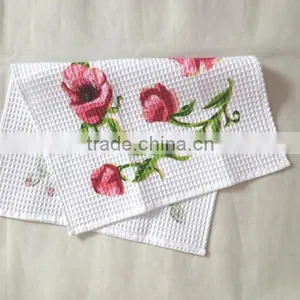 100% Cotton Yarn Dye Waffle Tea Towel 21s/2*21s/2 40*60cm 60g With Flower Design Printing thumbnail-3