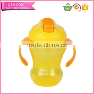 Colorful Cute Designed Plastic Baby Drinking Bottle With Handle Sippy Cup With Straw thumbnail-1