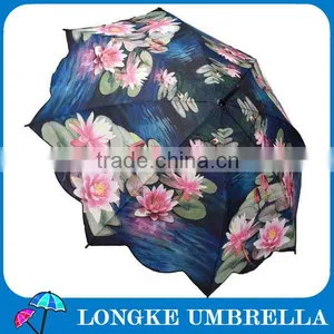24" Wooden Straight Umbrella Lotus Photo Print Umbrellas thumbnail-1