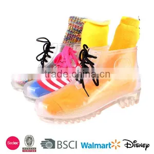 Fashion Ladies Transparent PVC Rain Boots With Colored Socks thumbnail-1