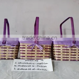 Easter/Spring Bamboo Basket Lined With Colorful Cloth thumbnail-1