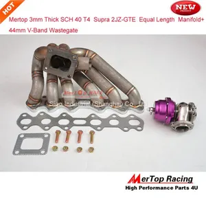 Mertop 3mm Thick Schedule 40 T4 Supra 2JZGTE 2JZ-GTE 2JZ GTE Equal Length T4 Turbo Manifold +44mm V Band Wastegate thumbnail-1