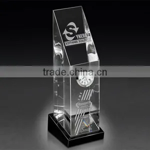 2015 Clear Optical Crystal With Silver Clock Awards thumbnail-1