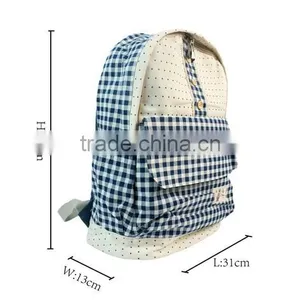 Grid Pattern School Backpack Cute for Girls With Bottons thumbnail-3