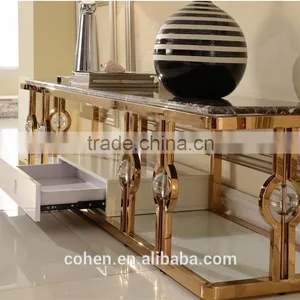 Factory Price Stainless Steel High Gloss tv Stand Marble Top for Living Room Furniture E818G thumbnail-1
