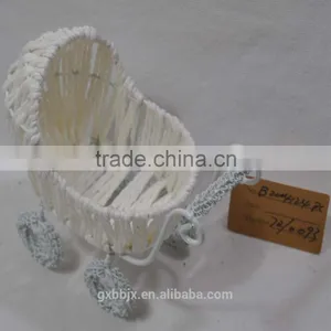 Handmade Woven Paper Rope Miniature Baby Carriage Basket thumbnail-2
