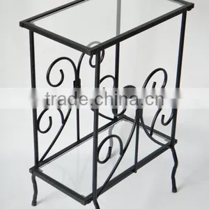 Decorative Occasional Magazine End Table Tempered Glass Top Metal Table thumbnail-4