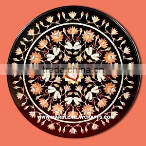 Antique Black Pietra Dura Marble Inlay Coffee Table Tops thumbnail-1
