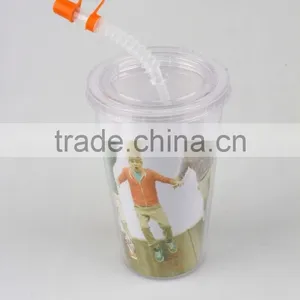 Plastic Double Wall Tumbler With Straw thumbnail-2