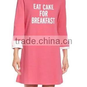 Ladies Sleepwear Nightwear Women Comfy Cotton Blend Crewneck Three-quarter Sleeves Sleep Shirt Nightshirt Cotton Dress thumbnail-2