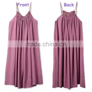 Latest Childern Lilac Gathered Neckline Colorful Beads Kids Beautiful Model Frock Neck Design Dresses HSd5107 thumbnail-1