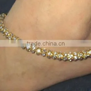 Gold Chain Crystal Payal ANKLETS Pair Feet Bracelet thumbnail-5